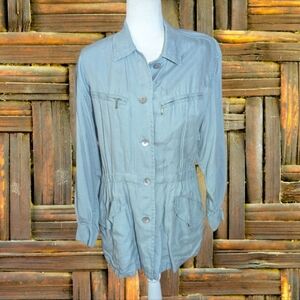 vtg 80s Banana Republic Bluish Gray Utility Anorak Long Safari button Jacket Mrd